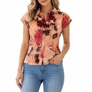 Vintage Emanuel Ungaro 100% Silk Sheer Collared Shirt Floral print top